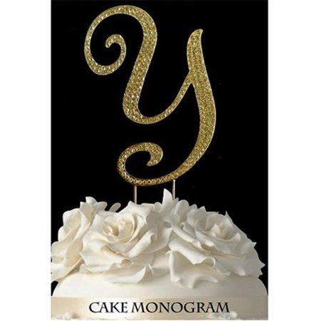 DE YI ENTERPRISE De Yi Enterprise 33015-Yg Monogram Cake Toppers - Gold Rhinestone - Y 33015-Yg